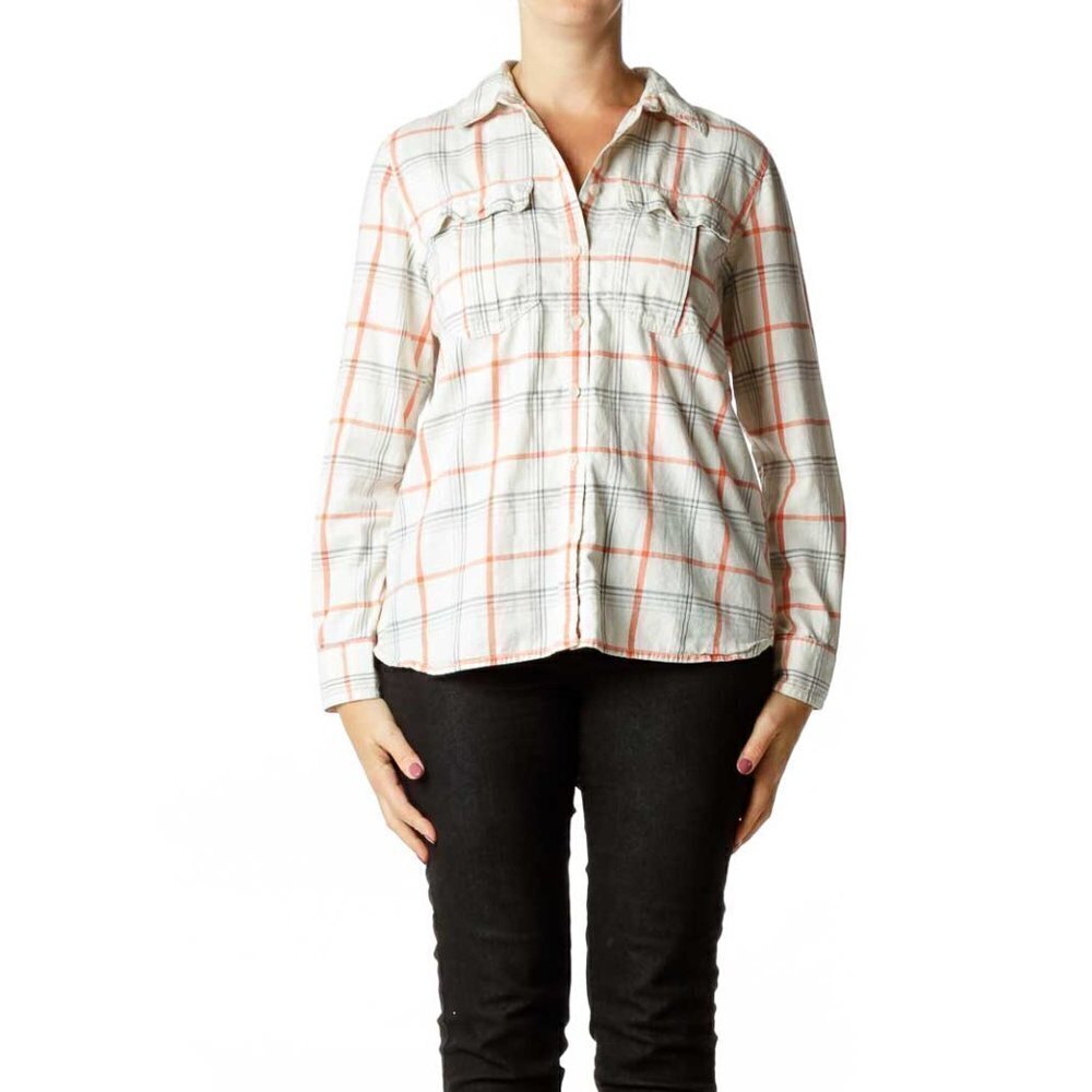 Banana Republic Orange Blue Plaid Shirt